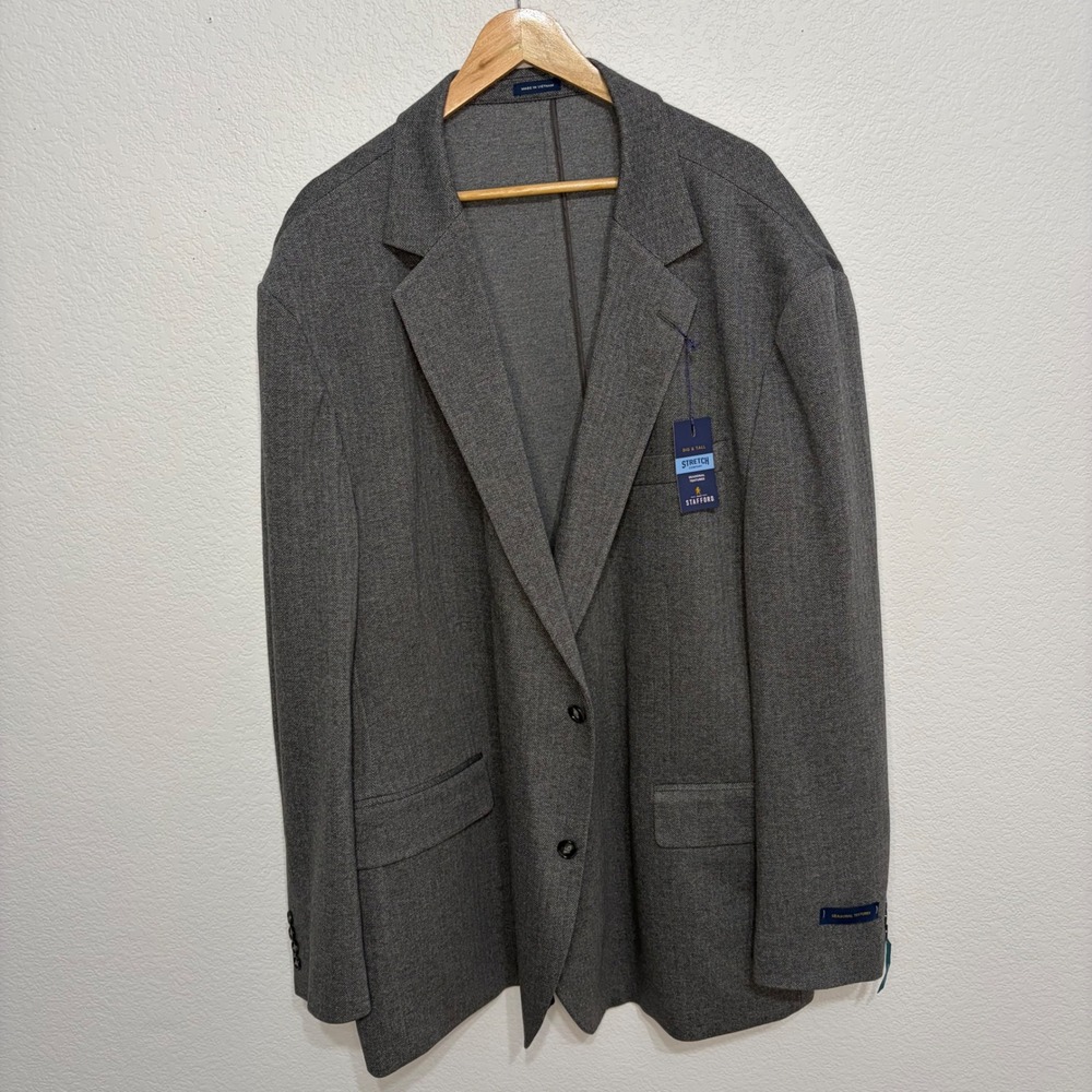 Stafford Big & Tall Stretch Comfort Blazer Charcoal Herringbone 58L 58 Long NWT